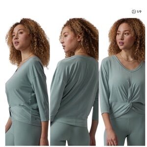 ATHLETA Embody Twist Front Athletic Top in Pale Sage Green